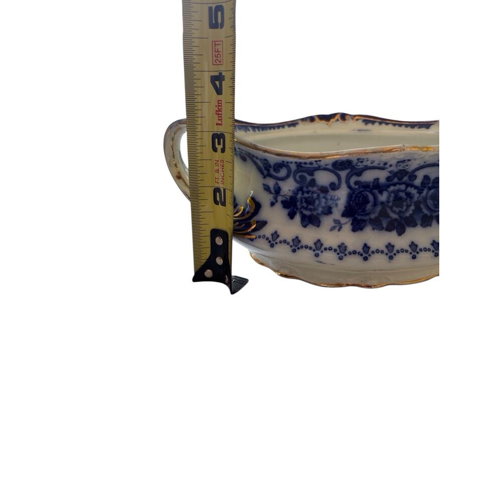 W.H Gridley & Co Blue Serving Bowl Vegetable Dish 2 Handle Antique Victorian - Picture 8 of 9